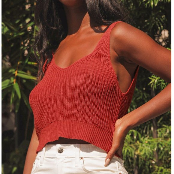 New! Lulu's Rust Red Knit Twist Back Tank Top XS - Picture 6 of 6